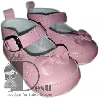 Кожени розови обувки с панделка