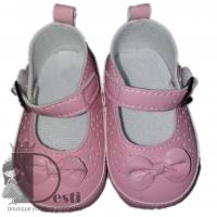 Кожени розови обувки с панделка